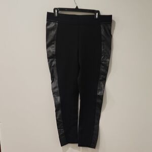 Karl Lagerfeld Black Leggings with Leather Accents, Size L